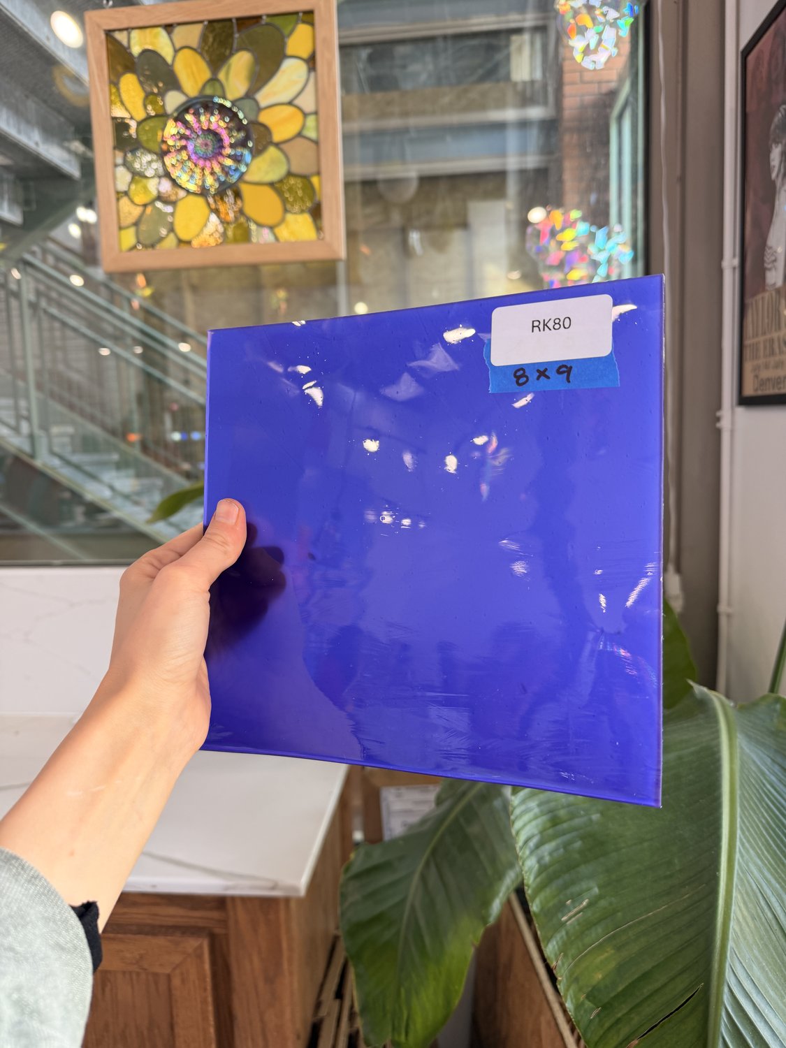 Purple/Blue Opal on Clear Flashed Lamberts Mouthblown Glass Sheet Glass Lamberts Glass