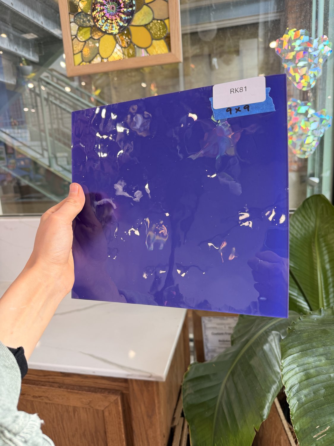Purple/Blue Opal on Clear Flashed Lamberts Mouthblown Glass Sheet Glass Lamberts Glass 9x9in (LA-51967021)