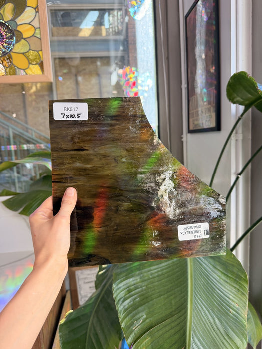 Vintage Amber Black Opal Wispy Vintage Armstrong 215-S Sheet Glass Armstrong Glass RK817 (7x10.5in)