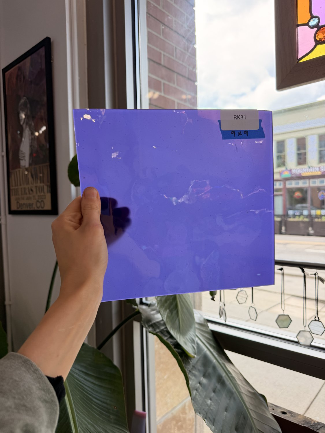Purple/Blue Opal on Clear Flashed Lamberts Mouthblown Glass Sheet Glass Lamberts Glass