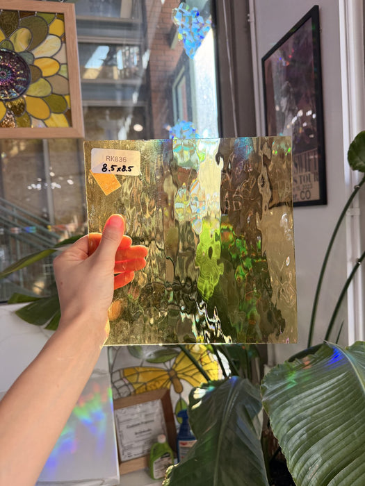 Light Amber Vintage Spectrum Waterglass Sheet Glass Spectrum Glass RK836 (8.5x8.5in)