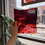 Red Pink Swirl on Clear Lamberts Flash Glass Sheet Glass Lamberts Glass 7.5x7in (LA-53900333)