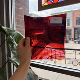 Red Pink Swirl on Clear Lamberts Flash Glass Sheet Glass Lamberts Glass 7.5x7in (LA-53900333)