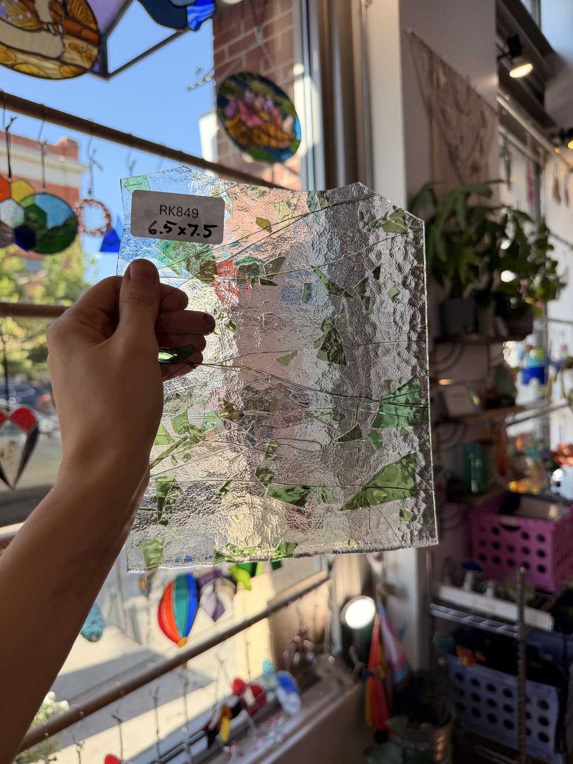 Green and Clear Fracture and Stringer Bullseye Sheet Glass