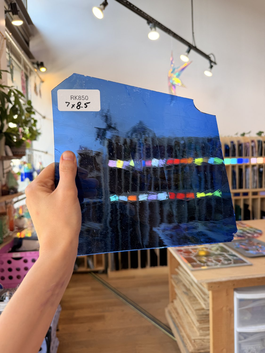 Medium Blue on Clear Flash Lamberts Mouthblown Sheet Glass