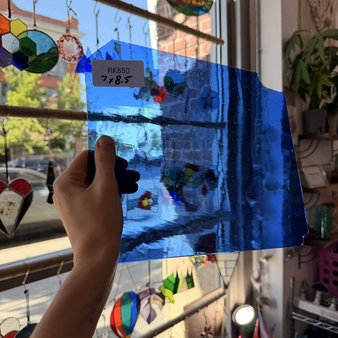 Medium Blue on Clear Flash Lamberts Mouthblown Sheet Glass