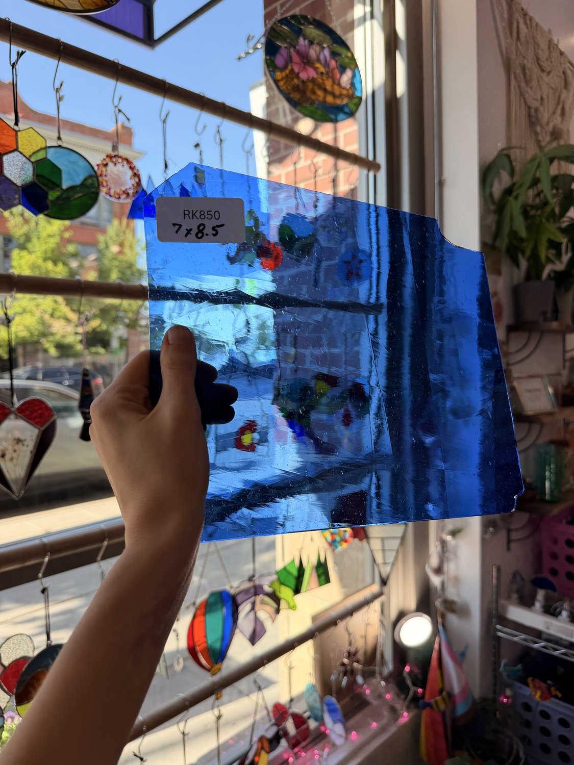 Medium Blue on Clear Flash Lamberts Mouthblown Sheet Glass