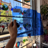 Medium Blue on Clear Flash Lamberts Mouthblown Sheet Glass