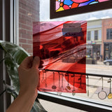 Red Pink Swirl on Clear Lamberts Flash Glass Sheet Glass Lamberts Glass 8.5x6in (LA-53965869)