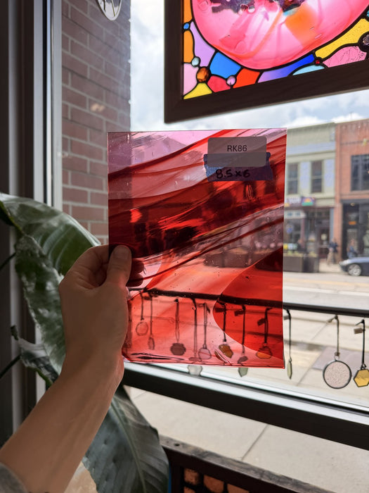 Red Pink Swirl on Clear Lamberts Flash Glass Sheet Glass Lamberts Glass 8.5x6in (LA-53965869)
