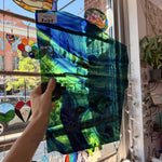 Large Green Blue Mouthblown Lamberts Sheet Glass