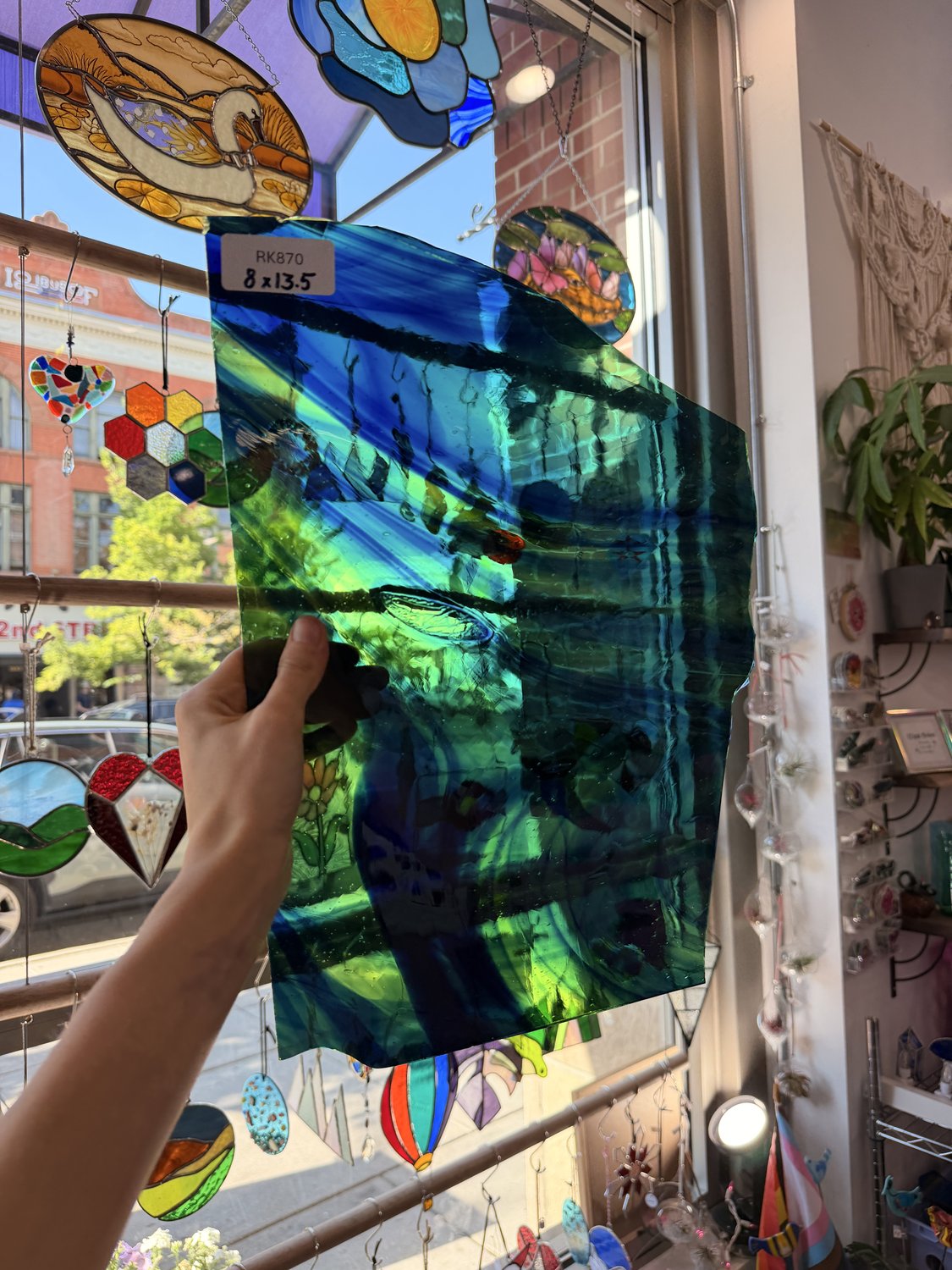 Large Green Blue Mouthblown Lamberts Sheet Glass