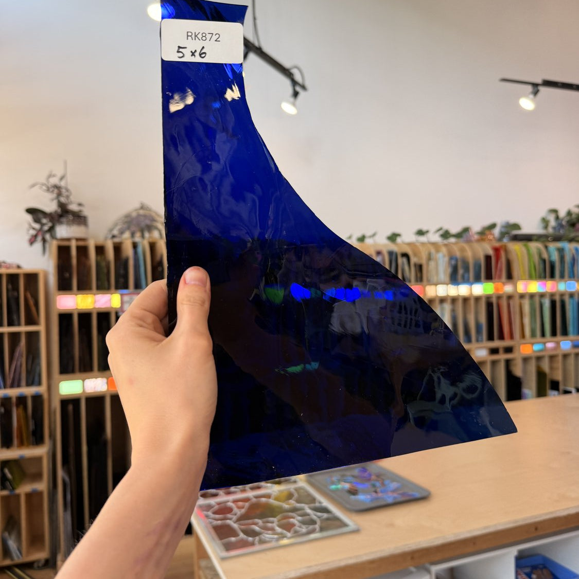 Dark Blue on Clear Flash Mouthblown Fremont Sheet Glass