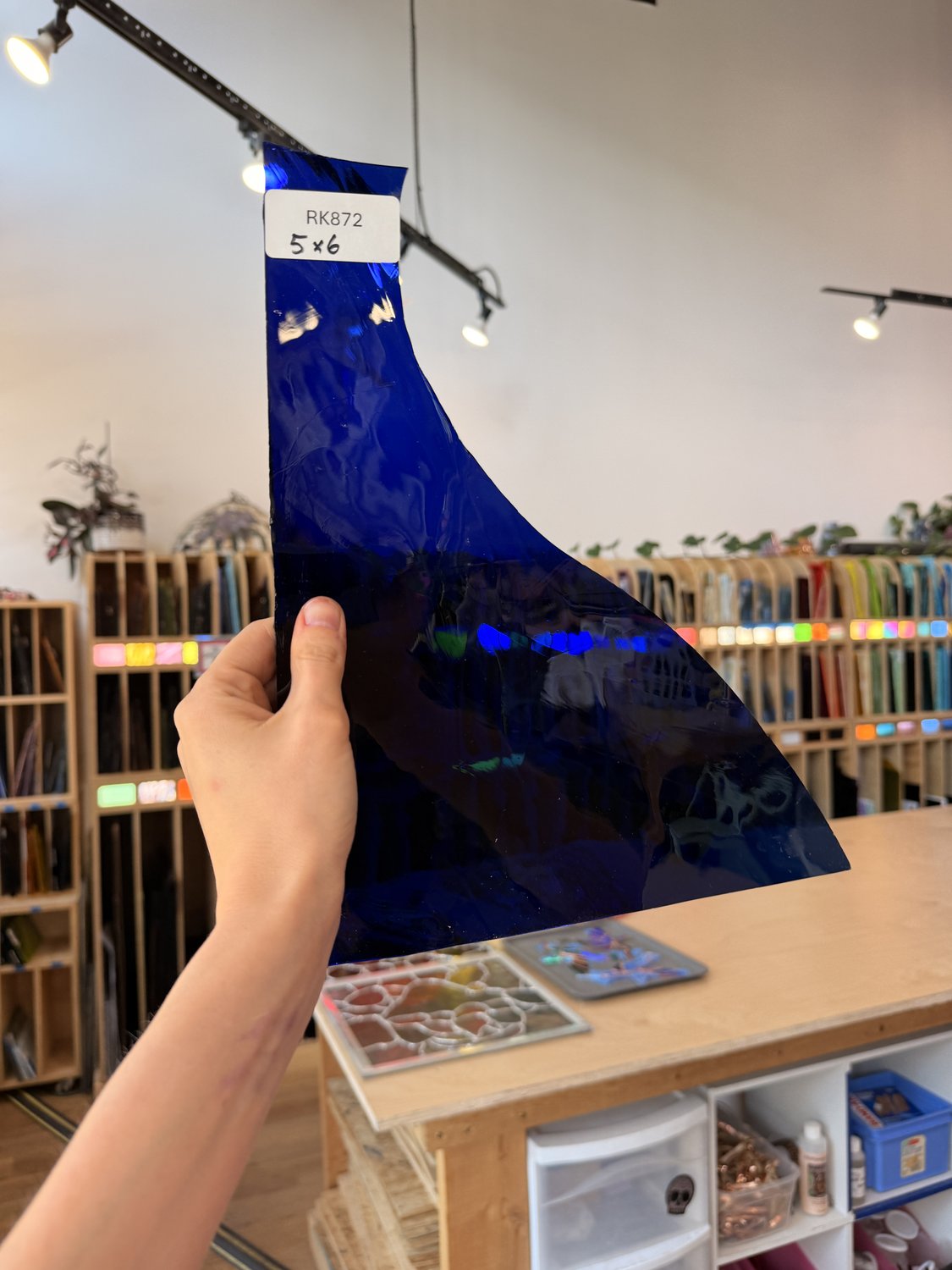 Dark Blue on Clear Flash Mouthblown Fremont Sheet Glass