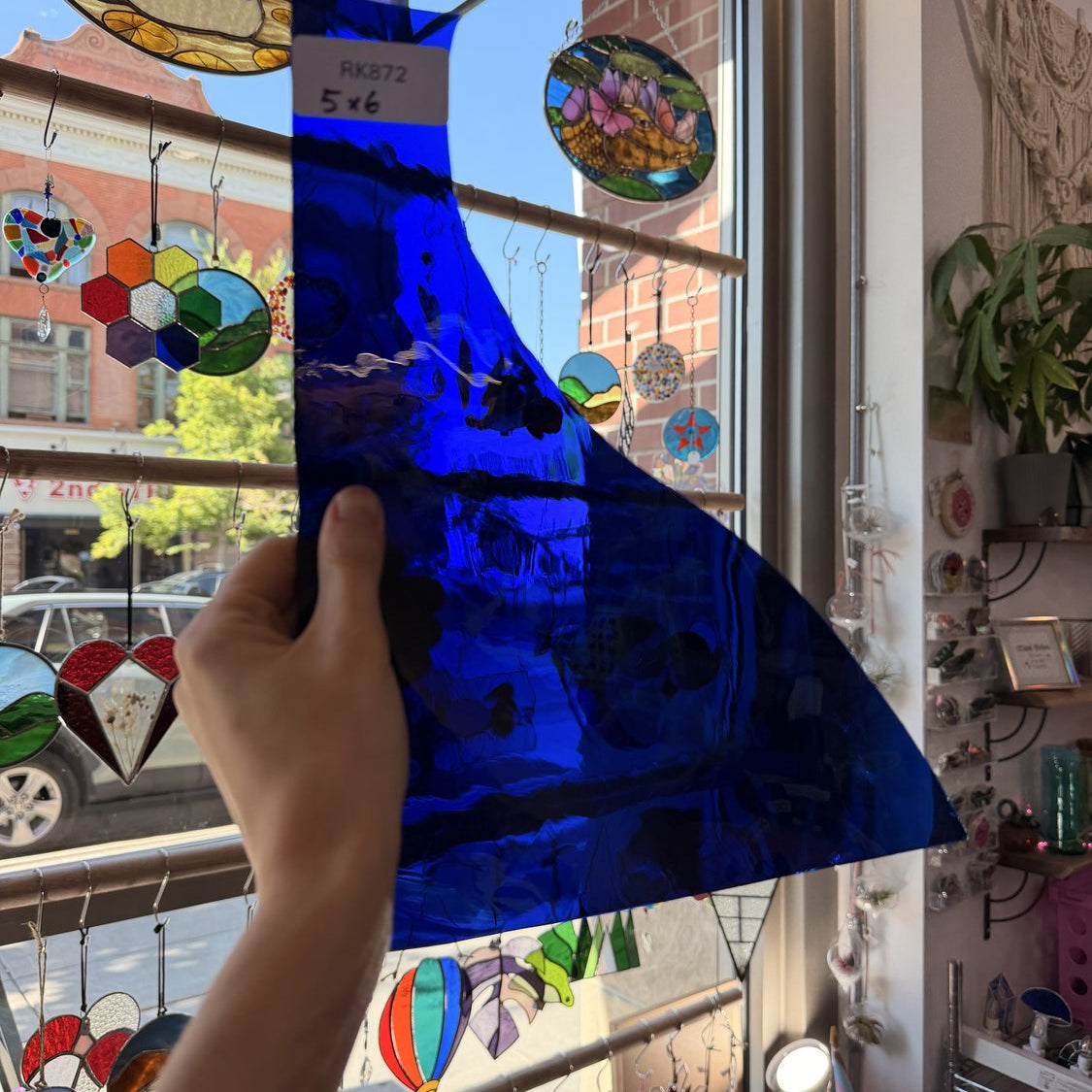 Dark Blue on Clear Flash Mouthblown Fremont Sheet Glass