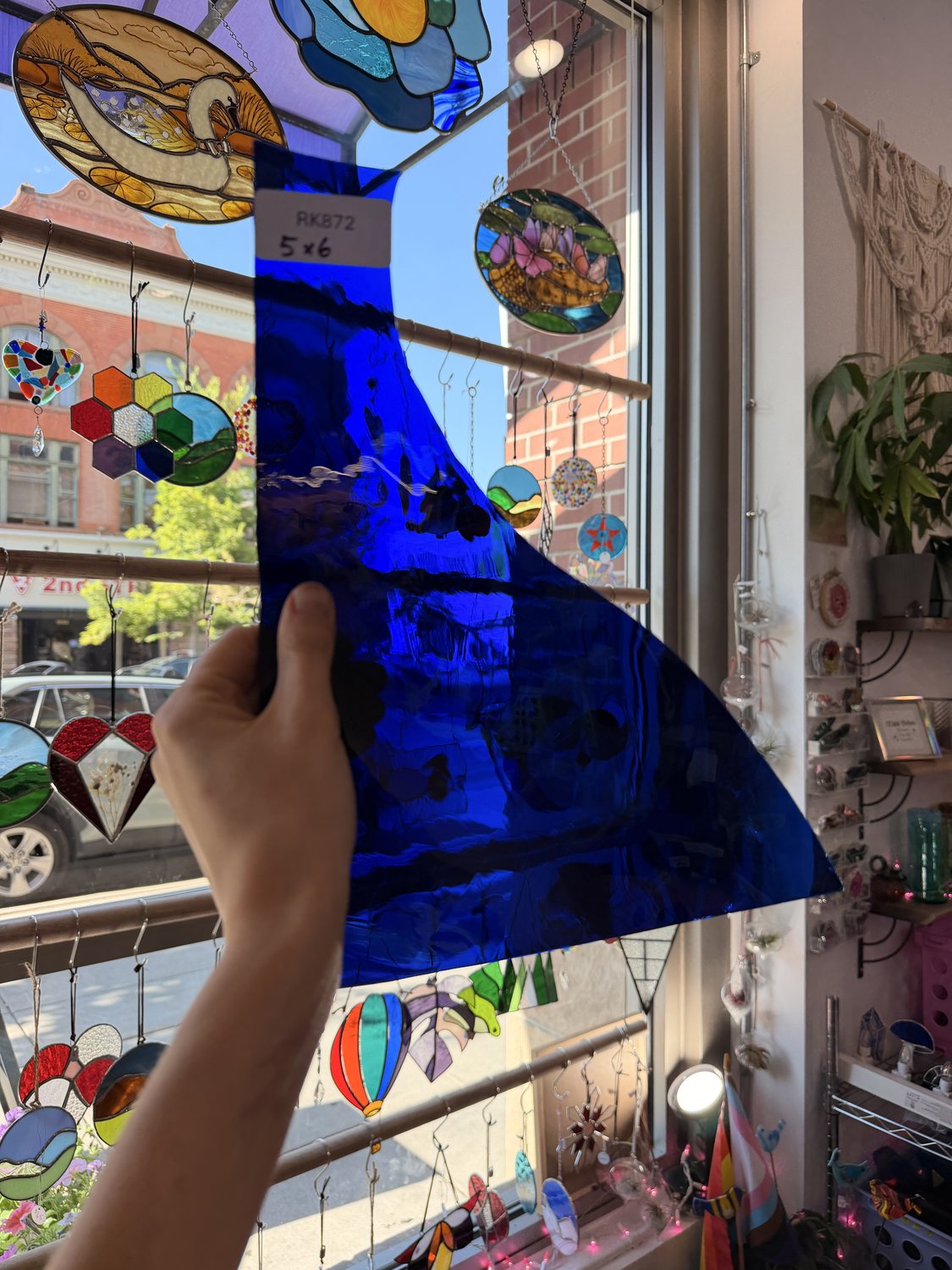 Dark Blue on Clear Flash Mouthblown Fremont Sheet Glass