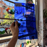 Purple Blue Transparent Mixed Wispy Lamberts Mouthblown Sheet Glass
