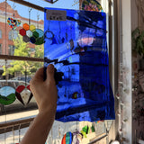 Purple Blue Transparent Mixed Wispy Lamberts Mouthblown Sheet Glass