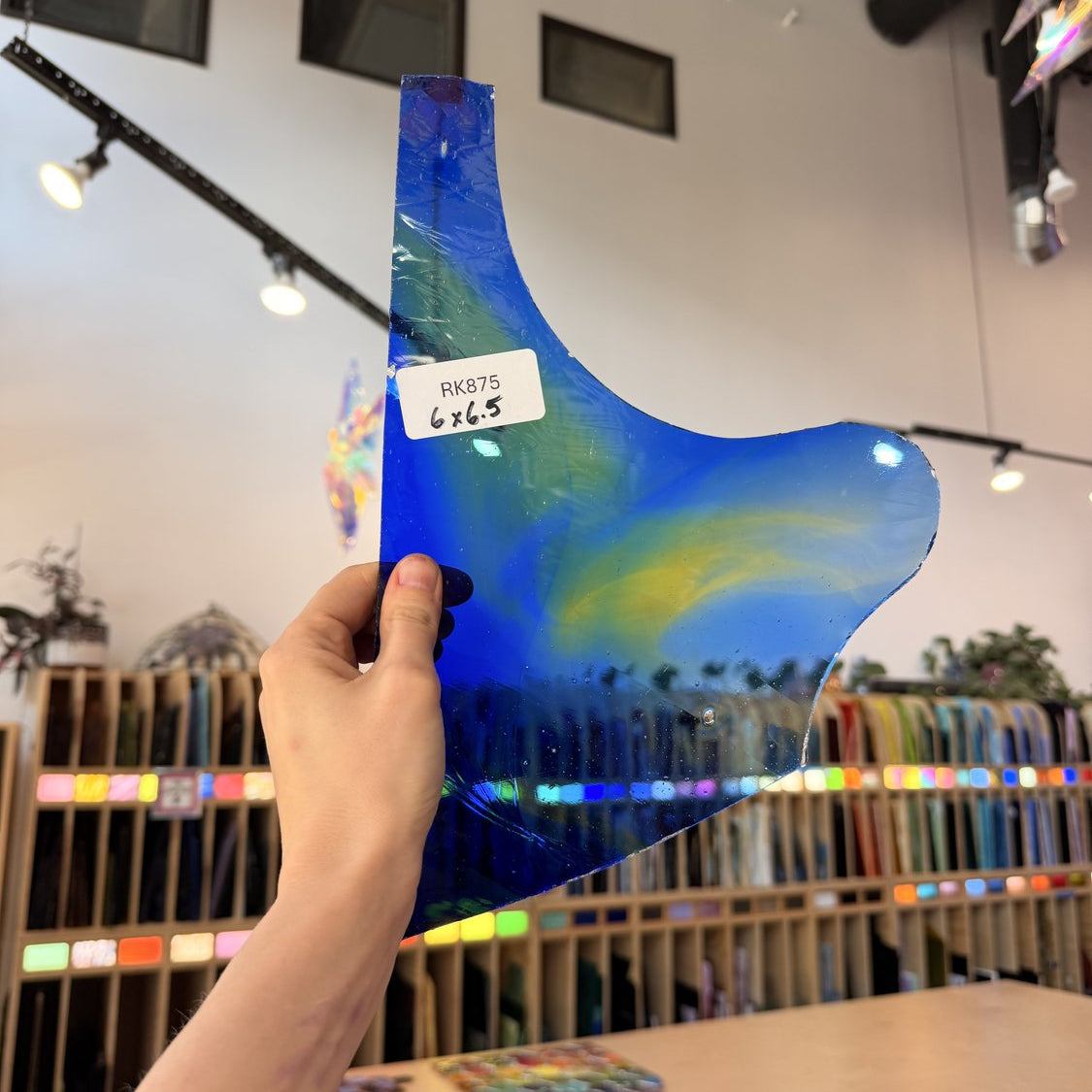 Blue Yellow Mixed Mouthblown Lamberts Flash (on clear) Sheet Glass