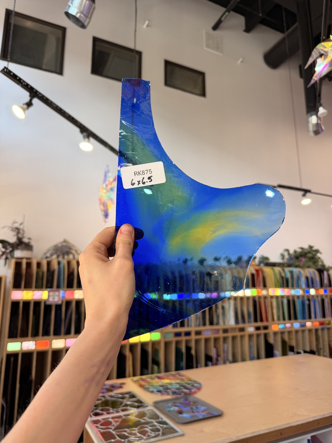 Blue Yellow Mixed Mouthblown Lamberts Flash (on clear) Sheet Glass