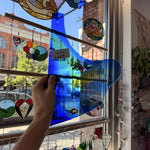 Blue Yellow Mixed Mouthblown Lamberts Flash (on clear) Sheet Glass