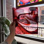 Red Pink Swirl on Clear Lamberts Flash Glass Sheet Glass Lamberts Glass 10x9in (LA-54031405)