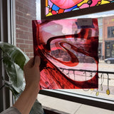 Red Pink Swirl on Clear Lamberts Flash Glass Sheet Glass Lamberts Glass 10x9in (LA-54031405)