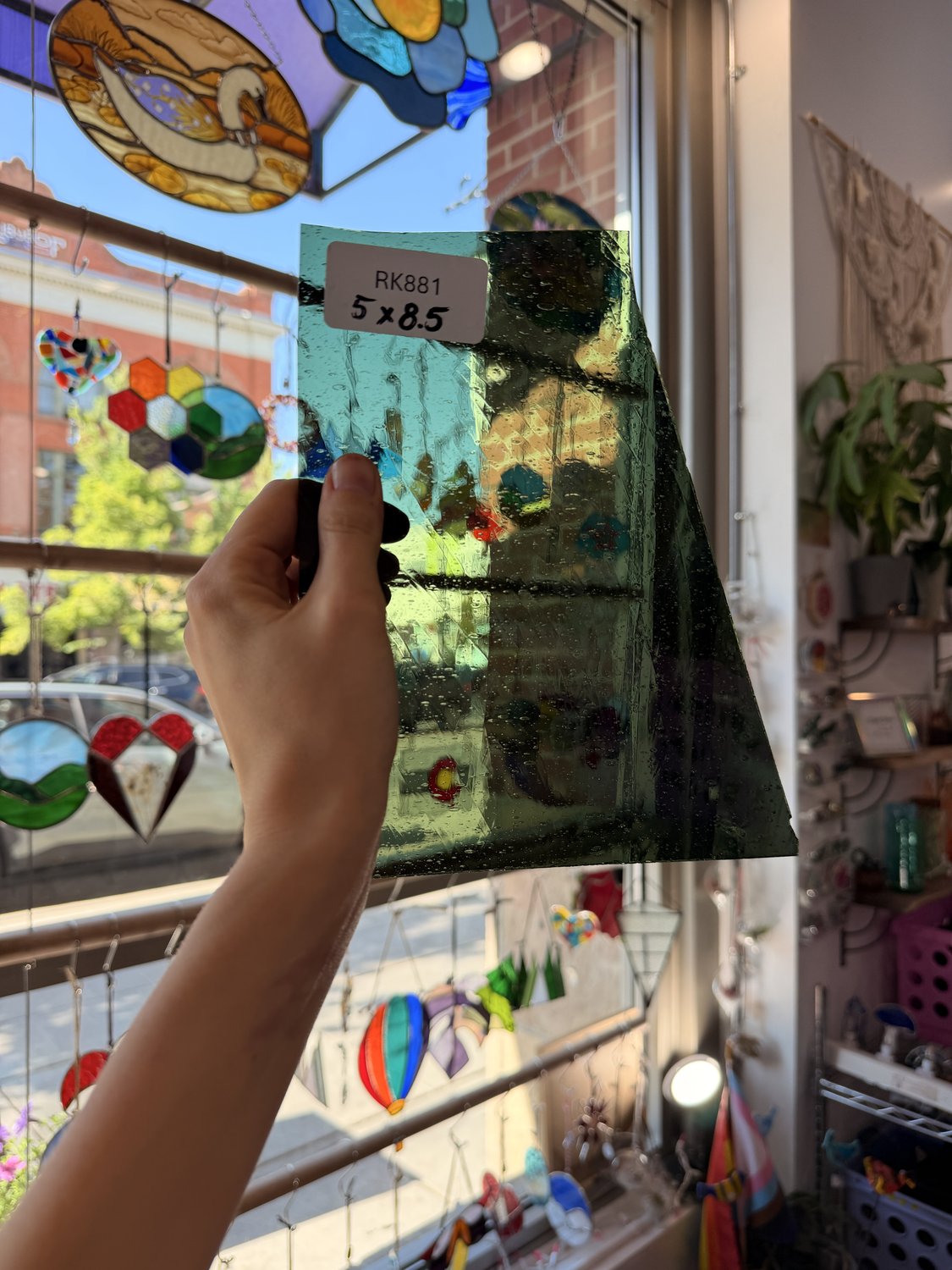 Dark Sage Green Mouthblown Handmade Lamberts Sheet Glass