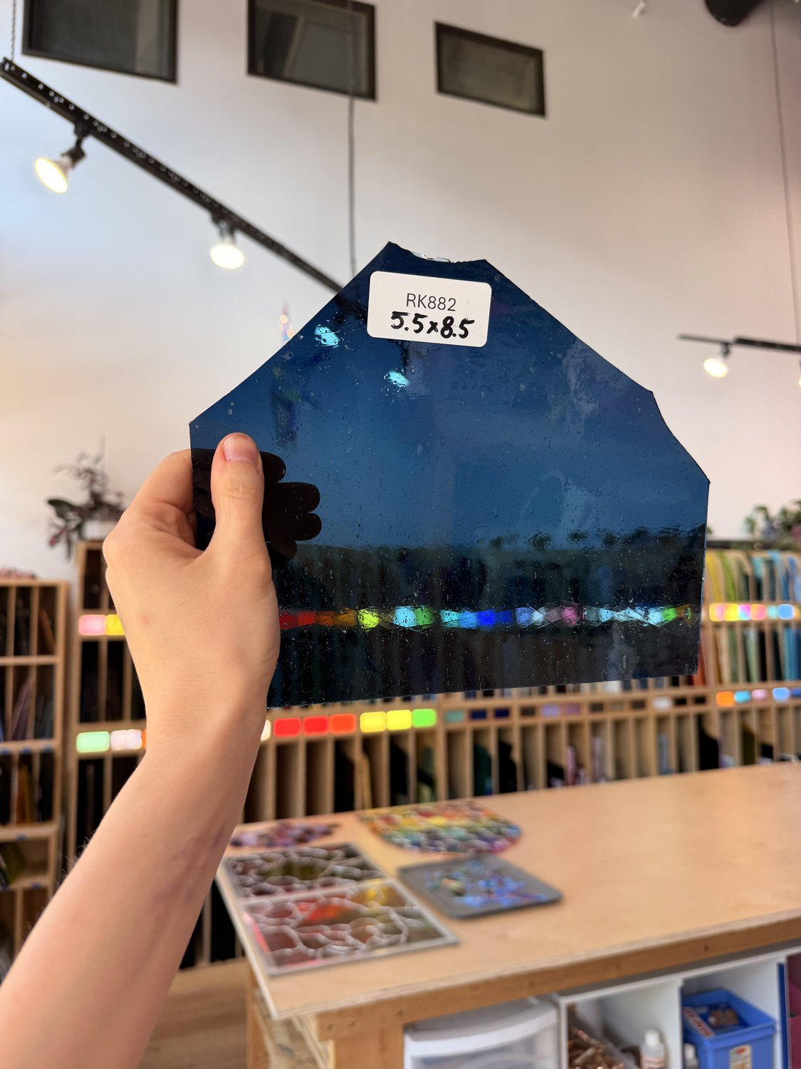 Steel Blue Mouthblown Lamberts Sheet Glass