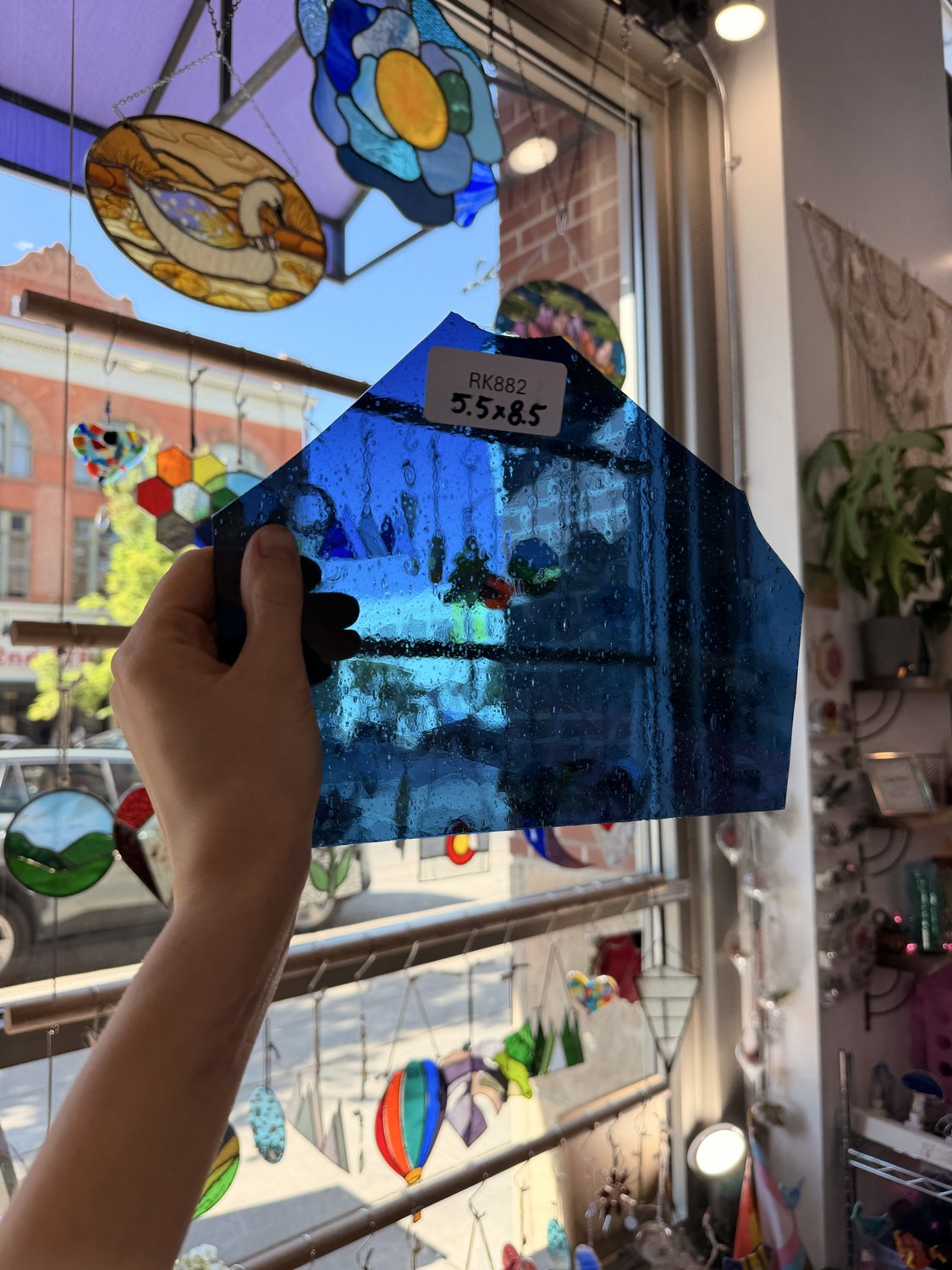 Steel Blue Mouthblown Lamberts Sheet Glass