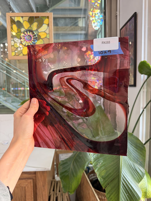 Red Pink Swirl on Clear Lamberts Flash Glass Sheet Glass Lamberts Glass