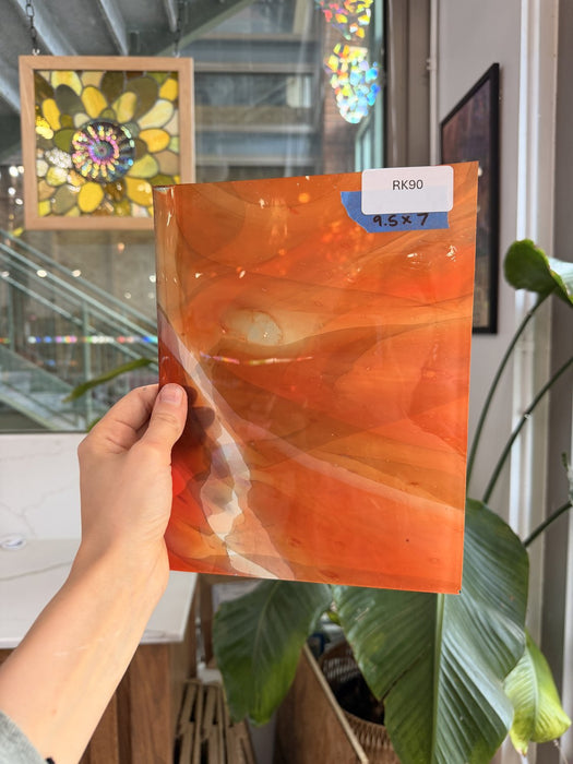 Orange Wispy White Black on Clear Lamberts Flash Glass Sheet Glass Lamberts Glass 9.5x7in (LA-58749997)