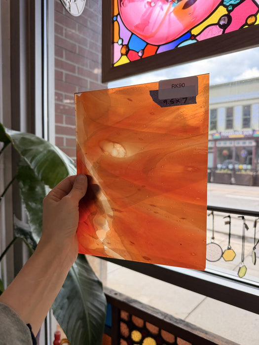 Orange Wispy White Black on Clear Lamberts Flash Glass Sheet Glass Lamberts Glass