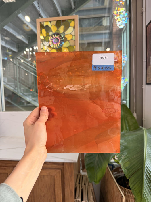 Orange Wispy White Black on Clear Lamberts Flash Glass Sheet Glass Lamberts Glass 9.5x7.5in (LA-58815533)