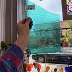 Vintage Transparent Teal Bullseye Sheet Glass – RK936