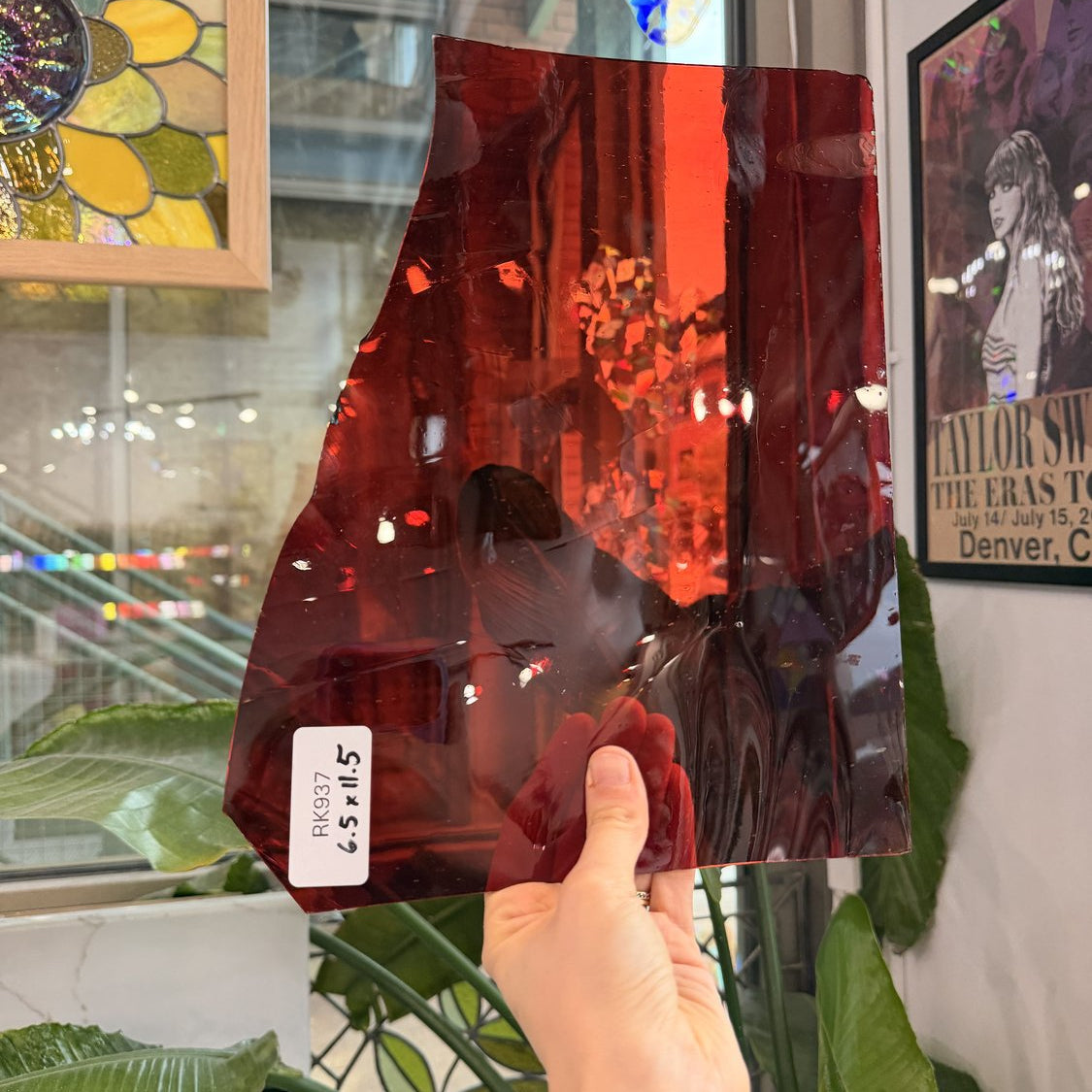 Red Reamy Mouth Blown Sheet Glass Flash (on clear)