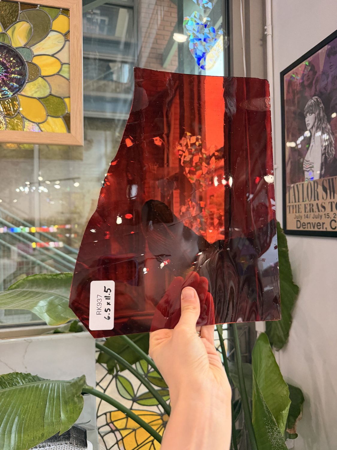 Red Reamy Mouth Blown Sheet Glass Flash (on clear)
