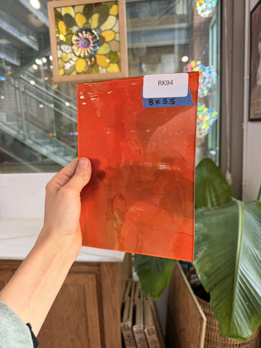 Orange Wispy White Black on Clear Lamberts Flash Glass Sheet Glass Lamberts Glass 8x5.5in (LA-58881069)