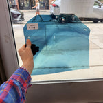 Blue Transparent Wispy Mixed Lamberts Flashed (on clear) Sheet Glass