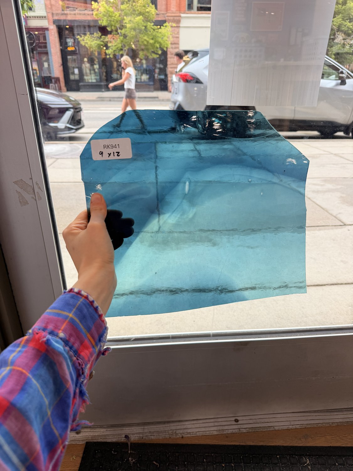 Blue Transparent Wispy Mixed Lamberts Flashed (on clear) Sheet Glass
