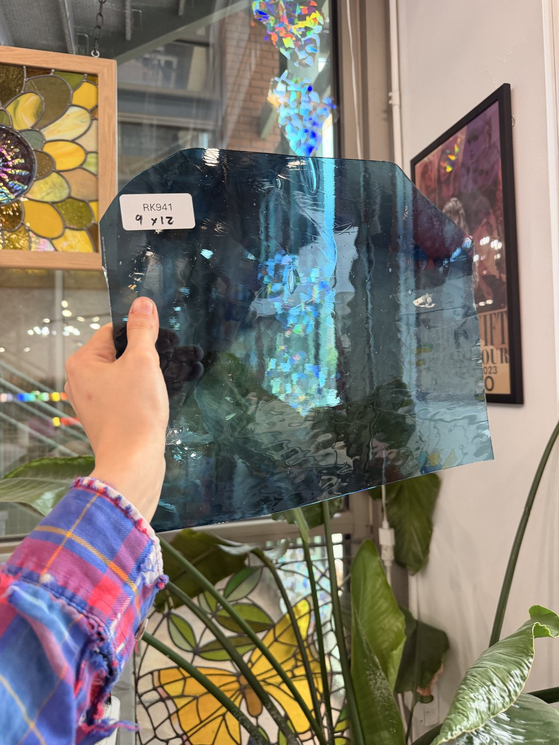 Blue Transparent Wispy Mixed Lamberts Flashed (on clear) Sheet Glass