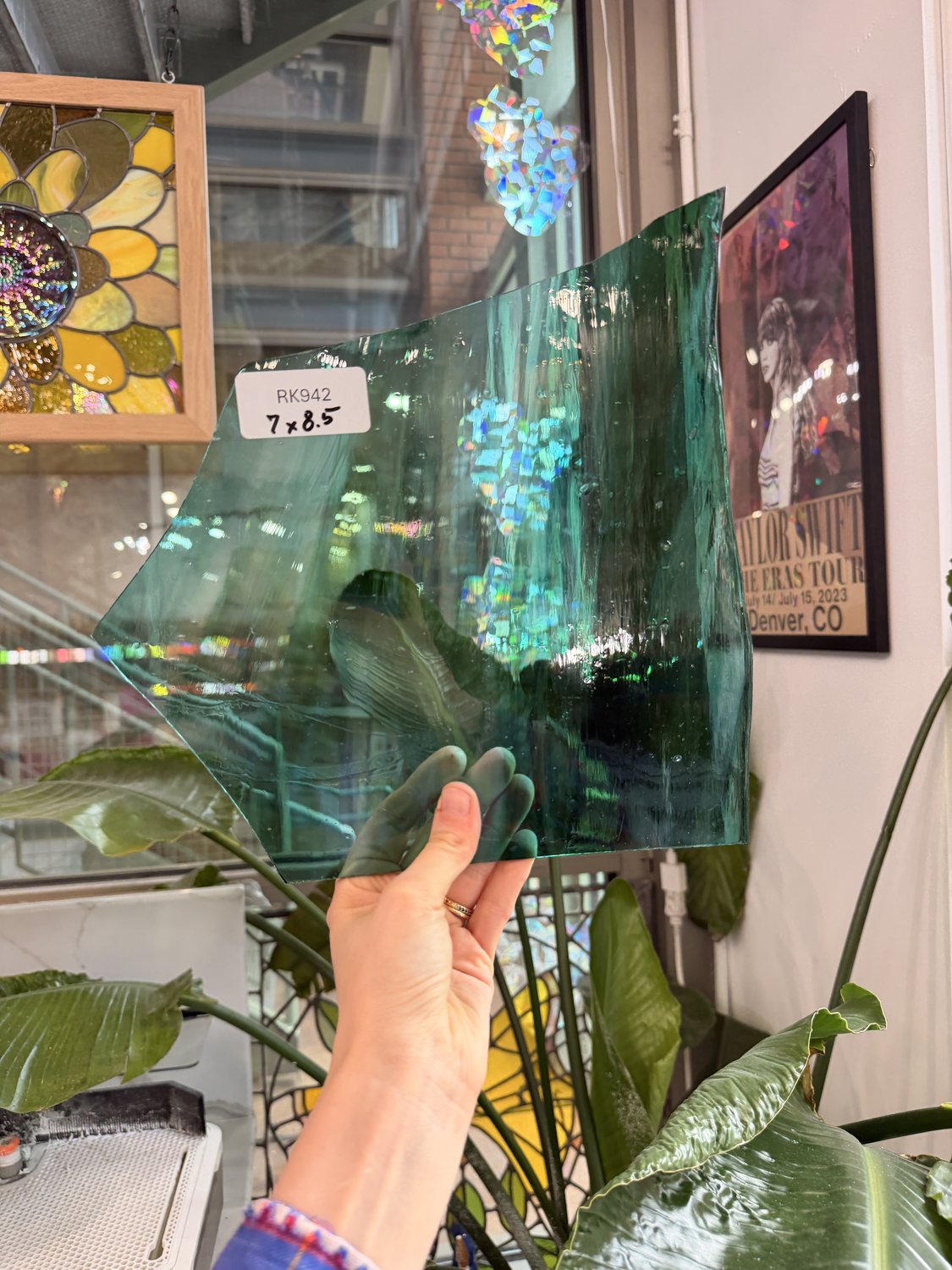 Green Blue Wispy Mixed Lamberts Mouthblown Sheet Glass