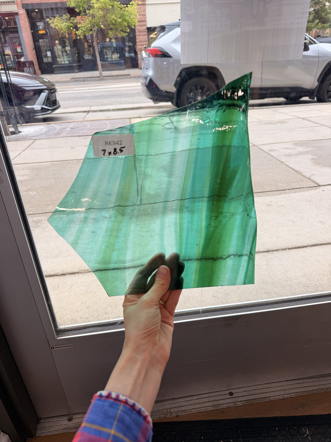 Green Blue Wispy Mixed Lamberts Mouthblown Sheet Glass