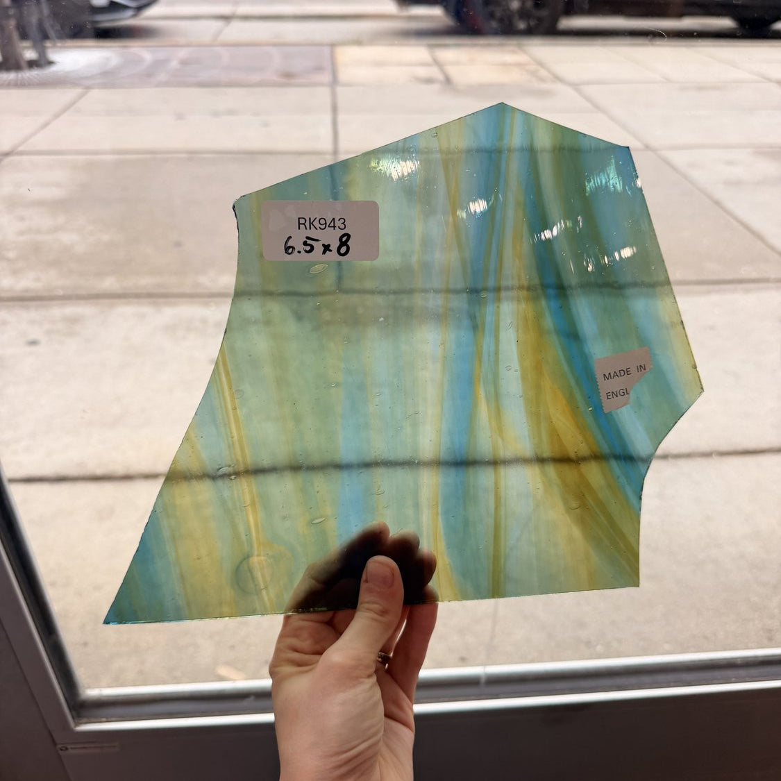 Teal Yellow Mixed Wispy English Mouthblown Sheet Glass