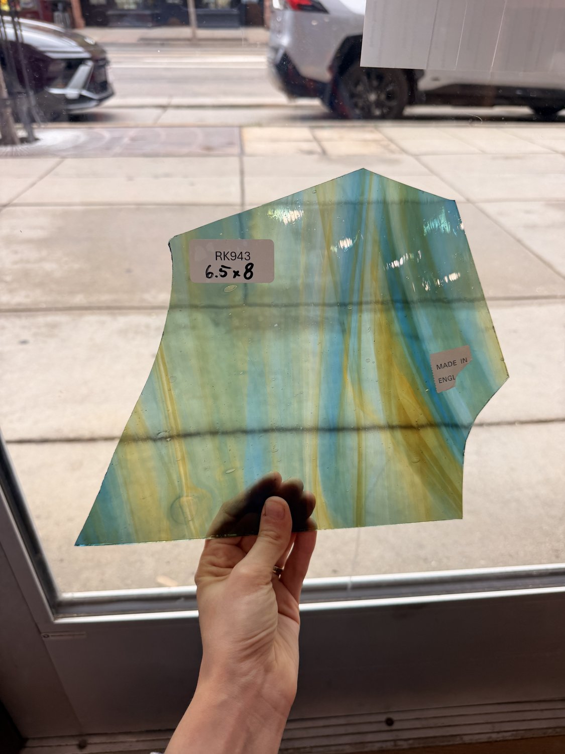 Teal Yellow Mixed Wispy English Mouthblown Sheet Glass – RK943