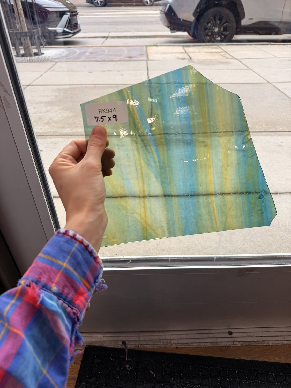 Teal Yellow Mixed Wispy English Mouthblown Sheet Glass – RK944