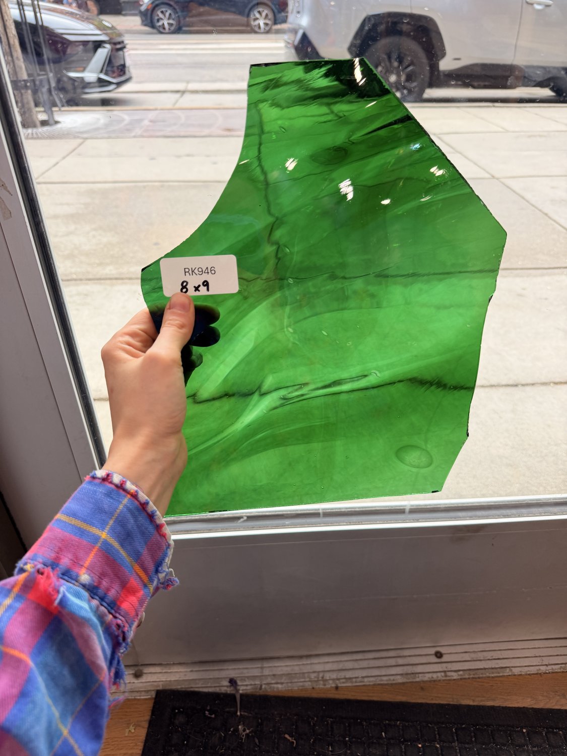 Green Transparent Mixed Wispy Mouthblown Sheet Glass