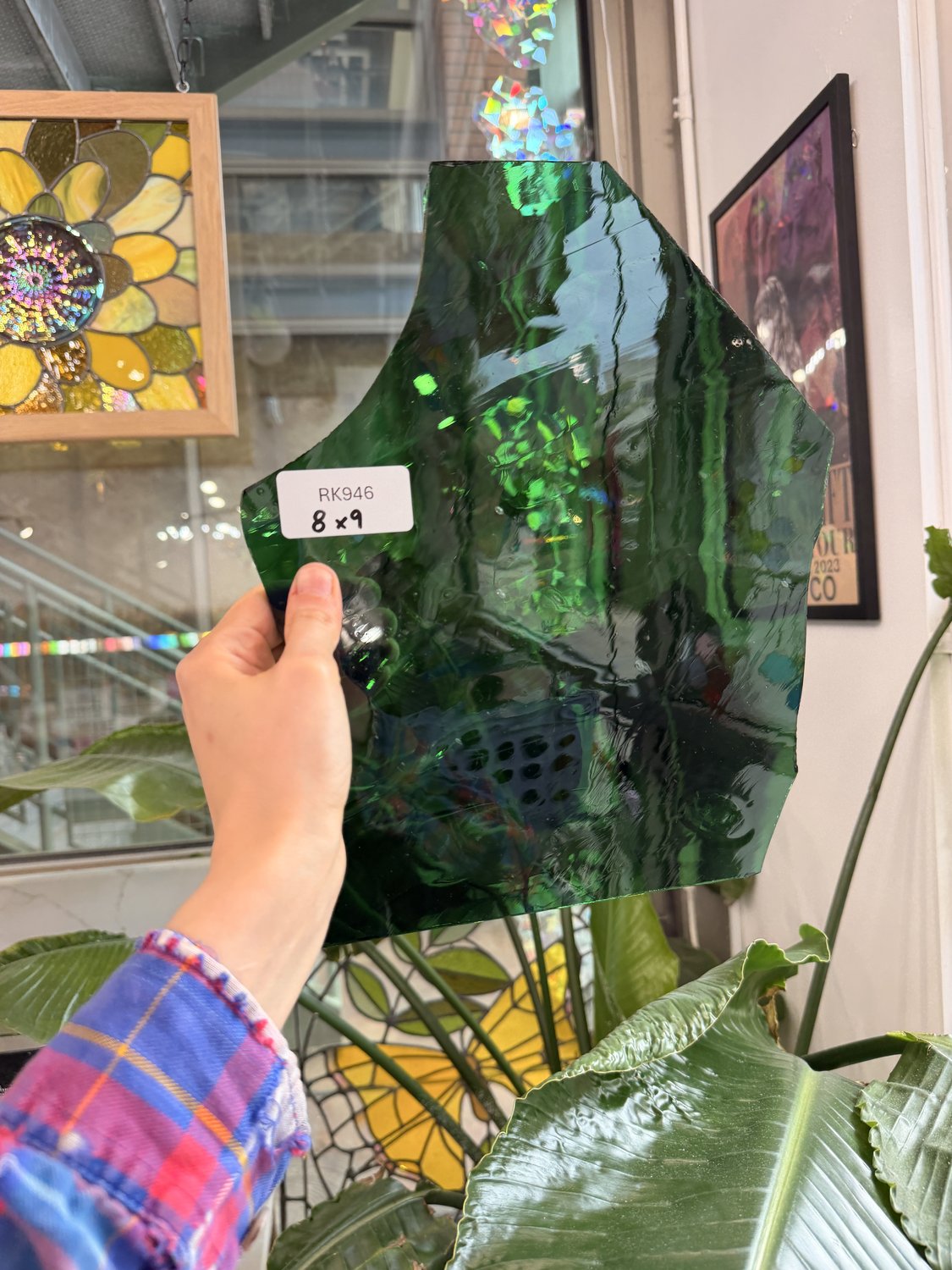 Green Transparent Mixed Wispy Mouthblown Sheet Glass