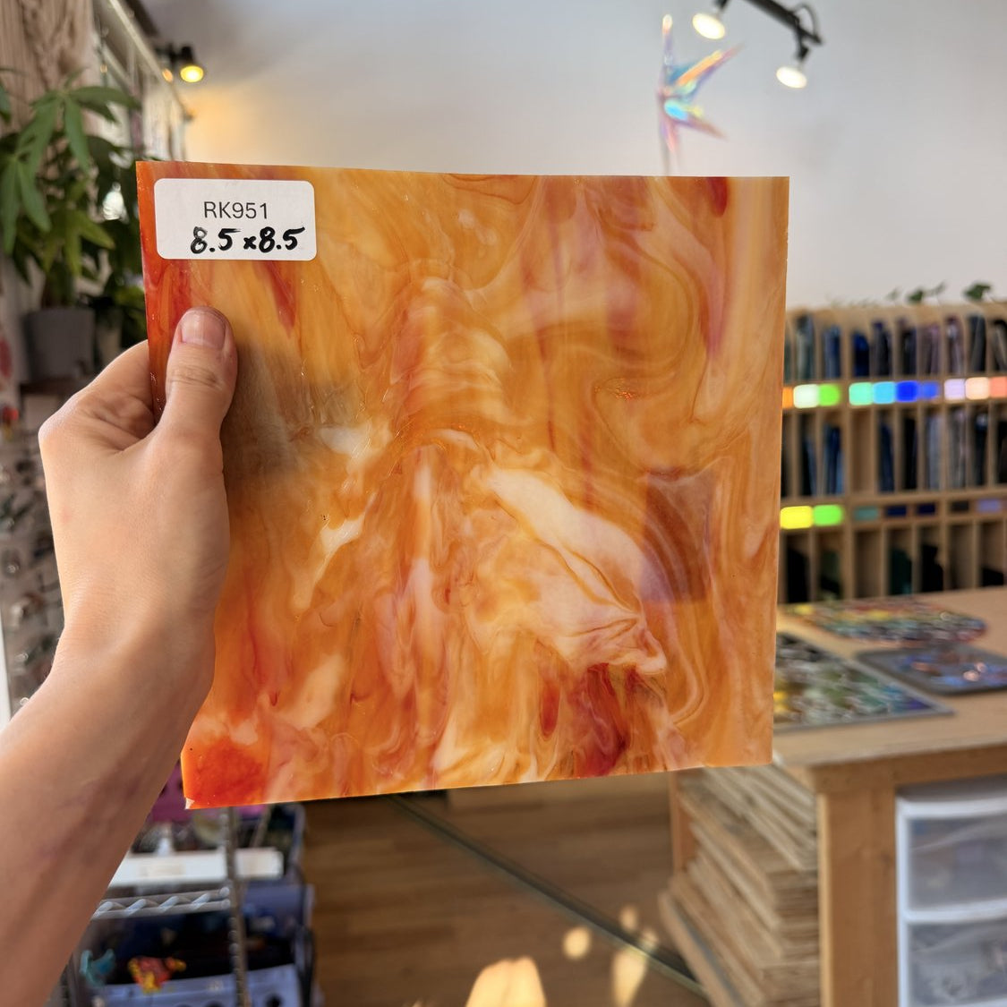Orange Yellow White Wispy Vintage Rare Armstrong Sheet Glass