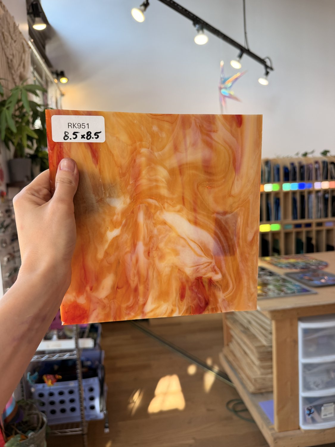 Orange Yellow White Wispy Vintage Rare Armstrong Sheet Glass